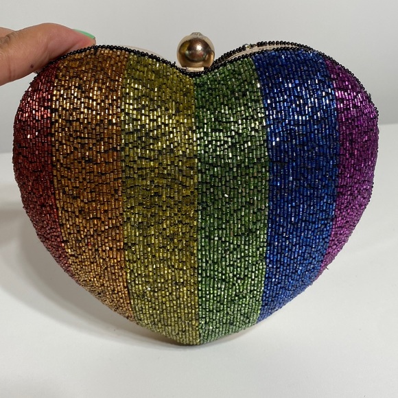Topshop Handbags - TopShop Rainbow Beaded Heart Clutch or Crossbody
